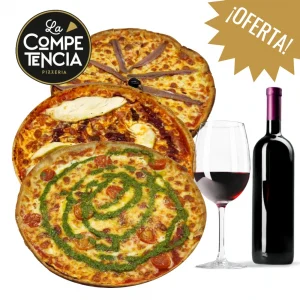 MENÚ 1 – 3 pizzas + vino o refresco