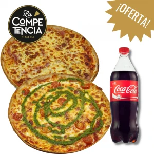 MENÚ 3 – 2 pizzas o pastas + refresco