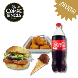 MENÚ HAMBURGUESA – Hamburguesa + complemento + refresco + helado